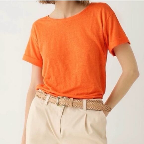 J. Crew Linen Roll Cuff Crewneck T-Shirt in Orange Size small - Picture 1 of 8